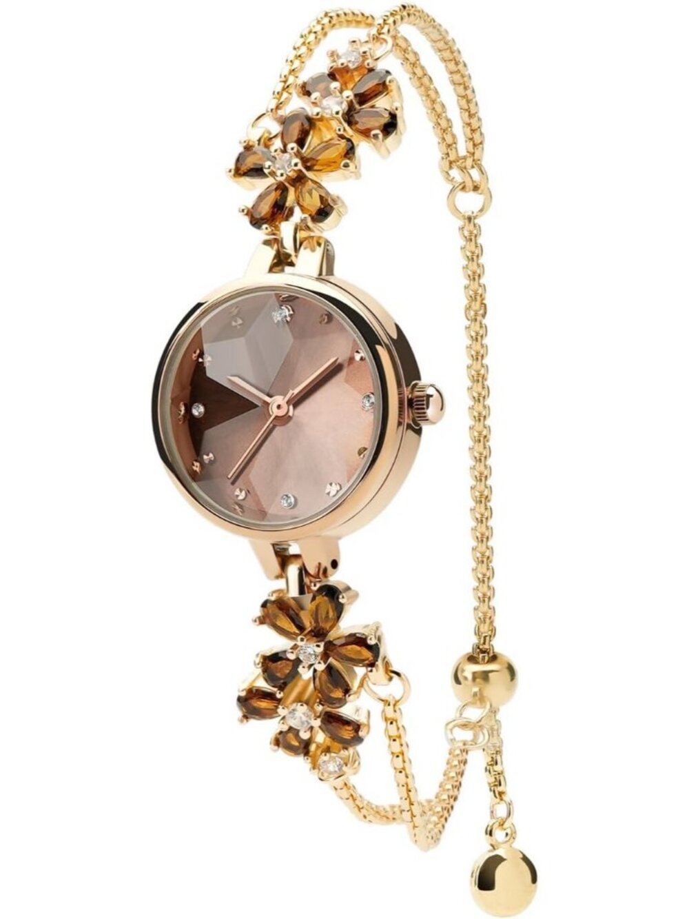 Women's Coffee Brown Bracelet Quartz Stainless Steel Luxury Dress Wrist Watch